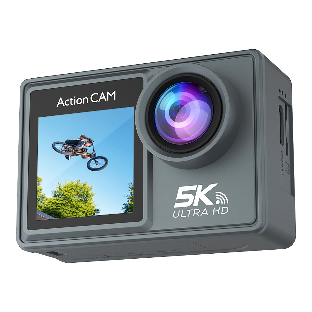 Câmara de Ação 5K - Ecrã Duplo Tátil, Wi-Fi, 30M à Prova de Água, Zoom 5X, Anti-Vibração Câmara de Ação 5K - Ecrã Duplo Tátil, Wi-Fi, 30M à Prova de Água, Zoom 5X, Anti-Vibração